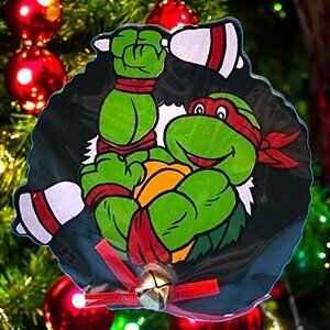 Vintage Teenage Mutant Ninja Turtles Raphael w/Bell Ornament 1991 TMNT Wreath